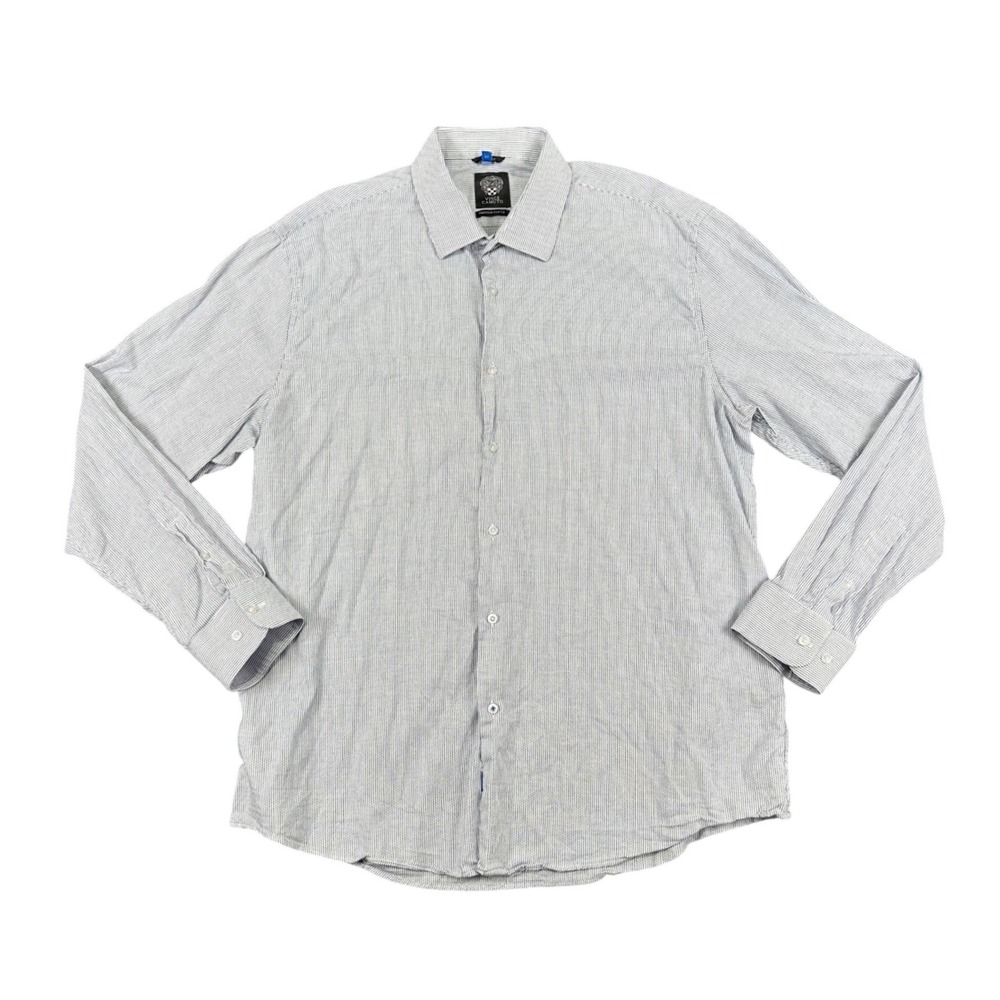 Vince Camuto Dress Shirt Mens XL 17 34/35 Slim Fit Blue White Micro Dot AOP